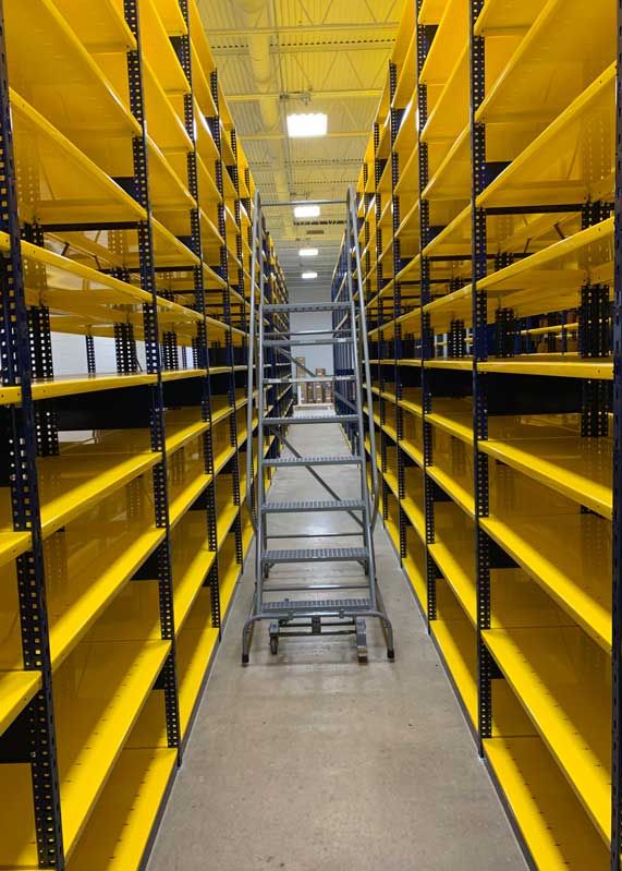 industrial metal shelving project blue and yellow