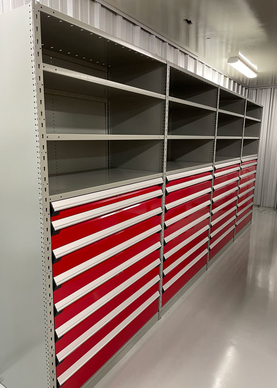 industrial shelving with drawers